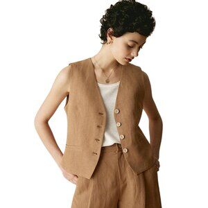 Lintico NWOT Old Money Vest Courtney Caramel Brown Trending Linen Blend Size S